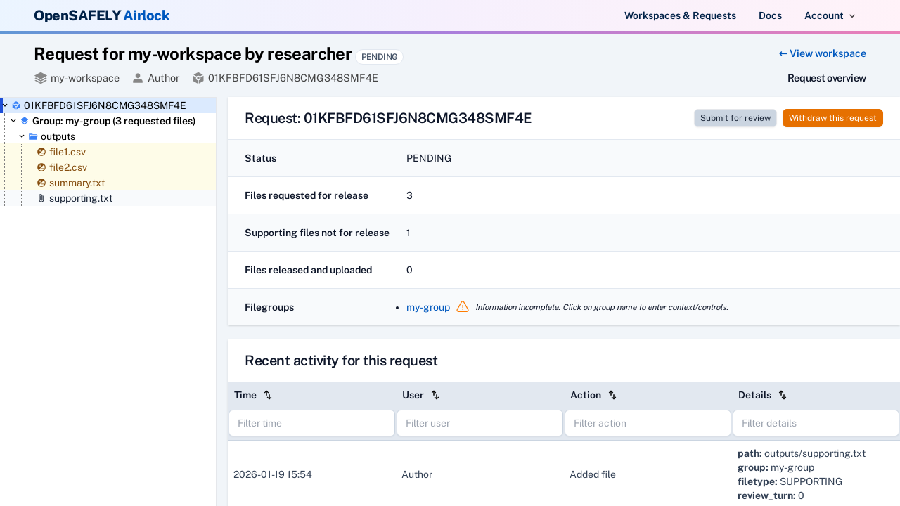 Incomplete file group in request overview